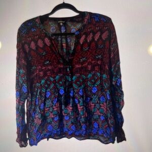 LUCKY BRAND MULTI COLORED TIE FRONT RELAXED BLOUSE **BB3